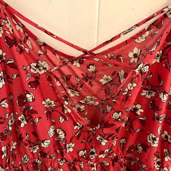 Coral Floral Romper with Pockets, Cute Back - Picture 3 of 5
